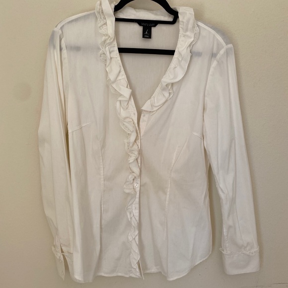 WHBM White Ruffle Lace Button Up Long Sleeve - Picture 3 of 9